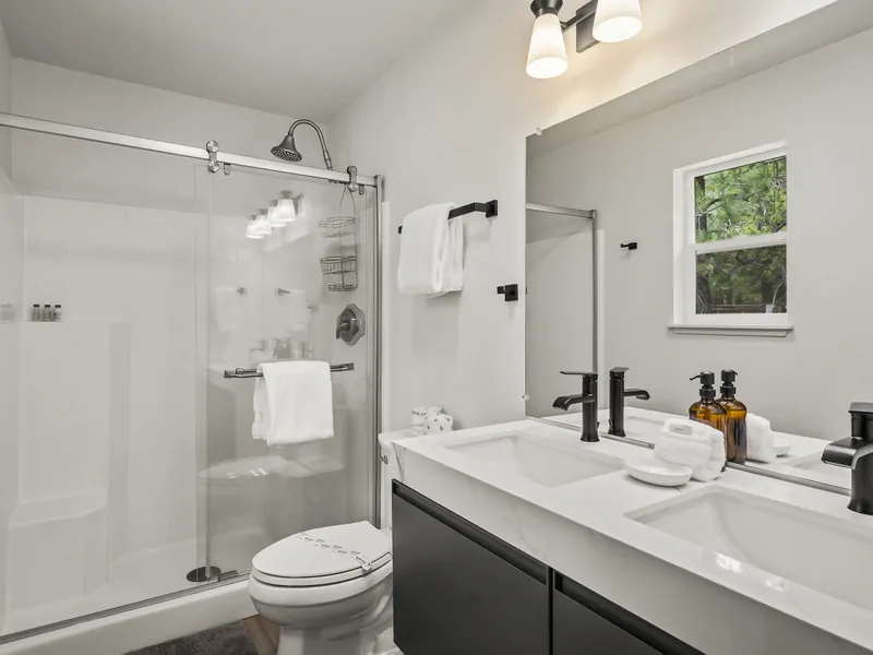 Primary Bathroom: Full Bath, Walk-in shower at Exquisite Alpine Chalet