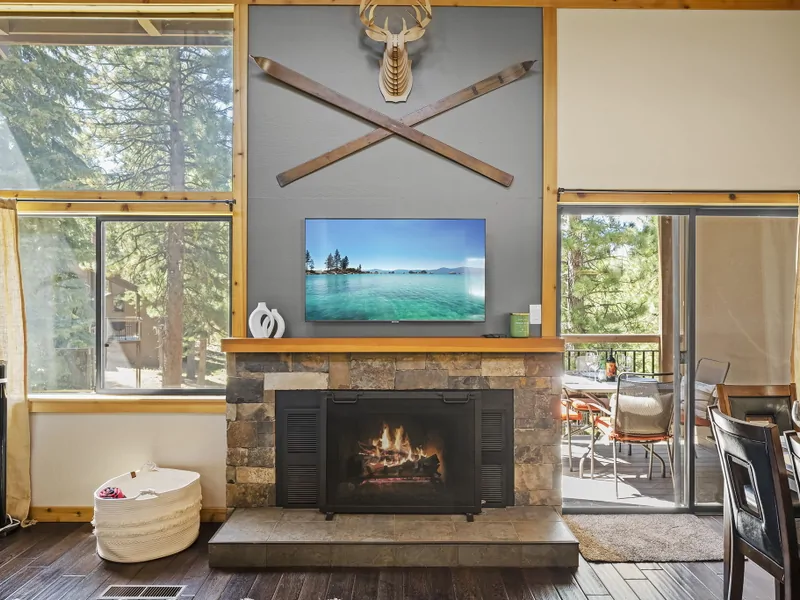 Fireplace and TV: Bear Den at Northstar