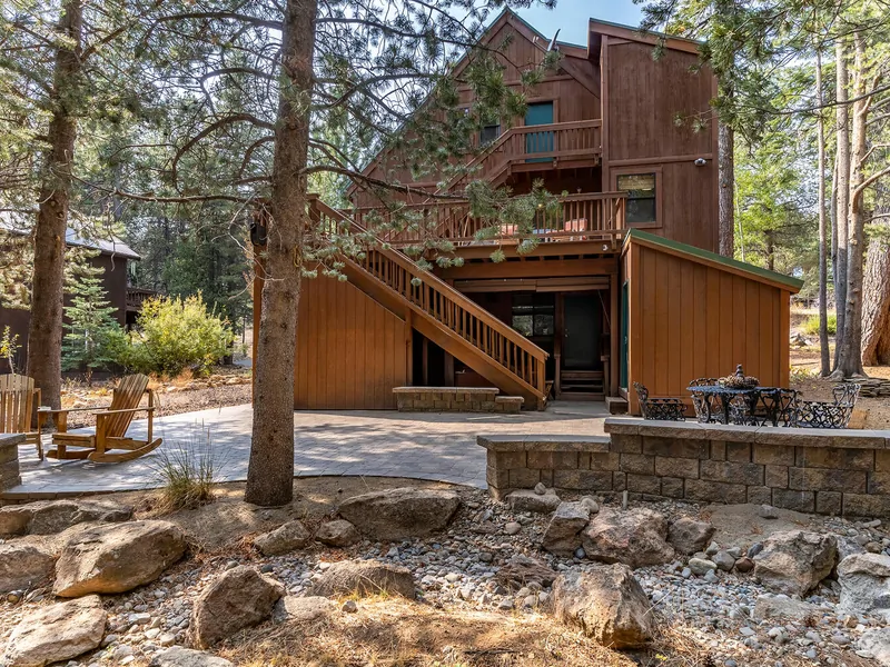 View of Back Patio From Backyard: Pinecone Lodge with Private Hot tub