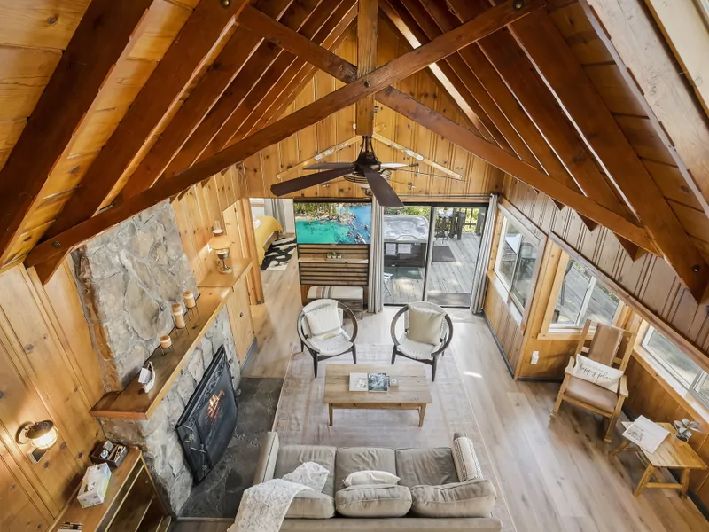 View of the Cabin from the Loft : Treehouse Tahoe Cabin with Private Hot Tub