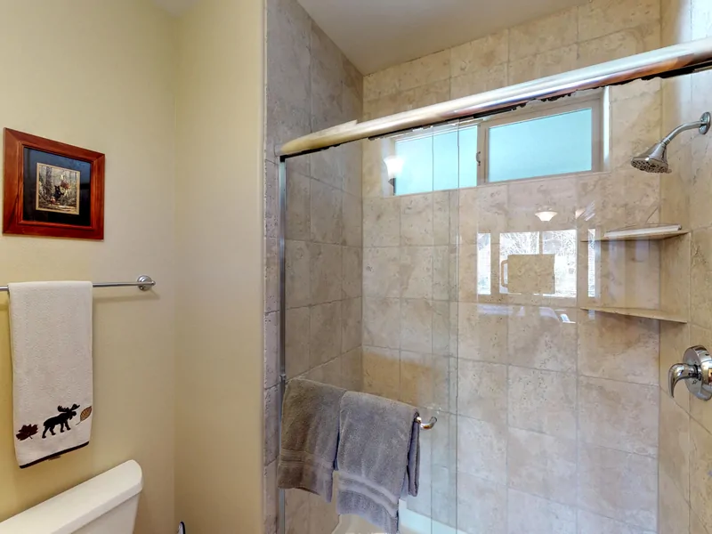 Walk in shower in bathroom: Truckee Cinnabar Vacation Retreat