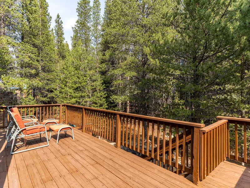 Upstairs deck: Pinecone Lodge with Private Hot tub