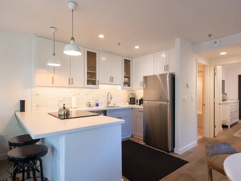 Kitchen and Hallway:  Sweetbriar Garden Suite