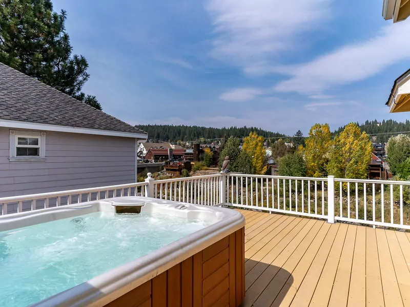 Primary Bedroom Patio w/ Hot tub and View of River: Holy Cow Downtown Riverfront