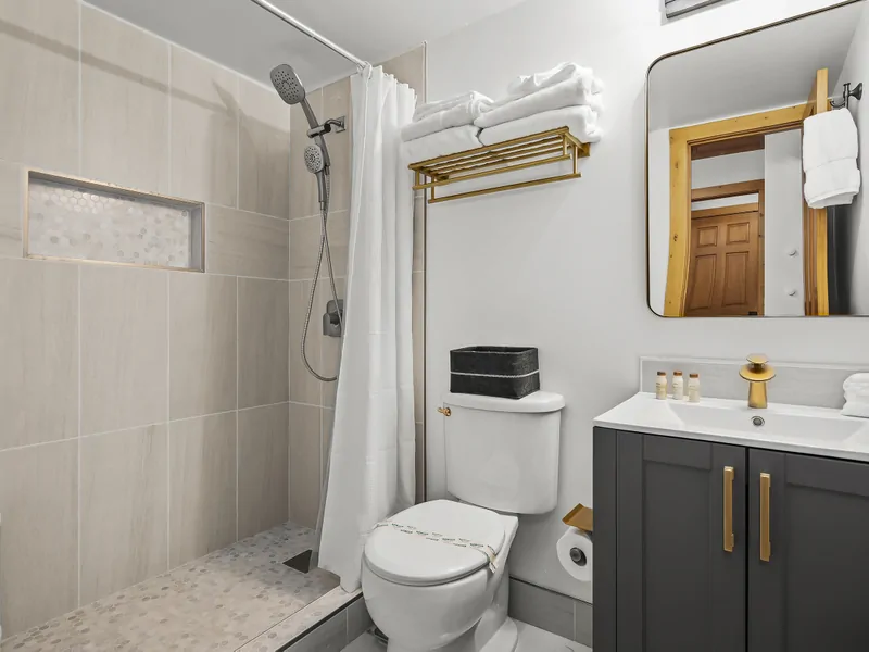 Downstairs Bath with Walk-in Shower at Blue Alpine Loft at Northstar