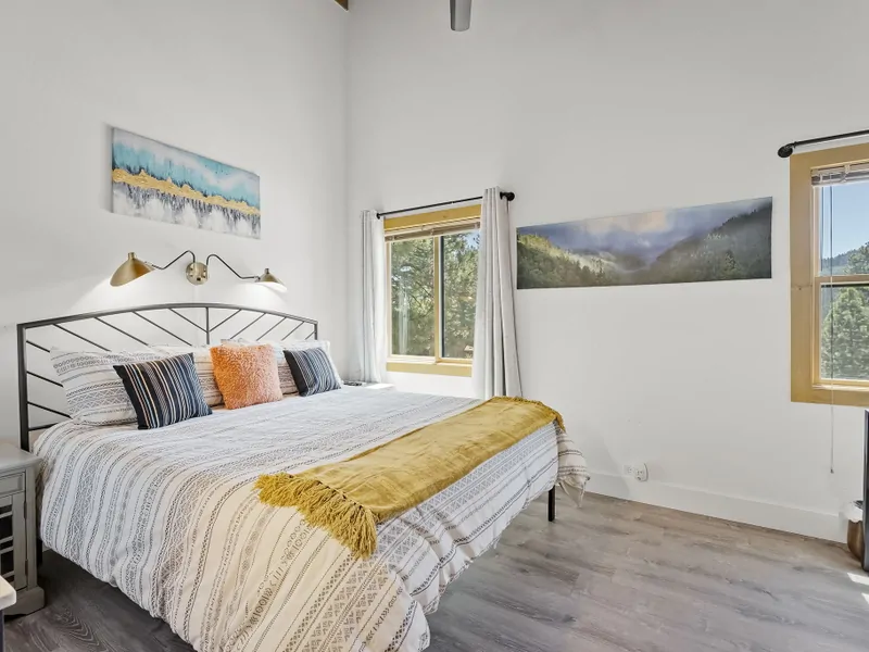 Primary Bedroom on Upper Level at Blue Alpine Loft at Northstar